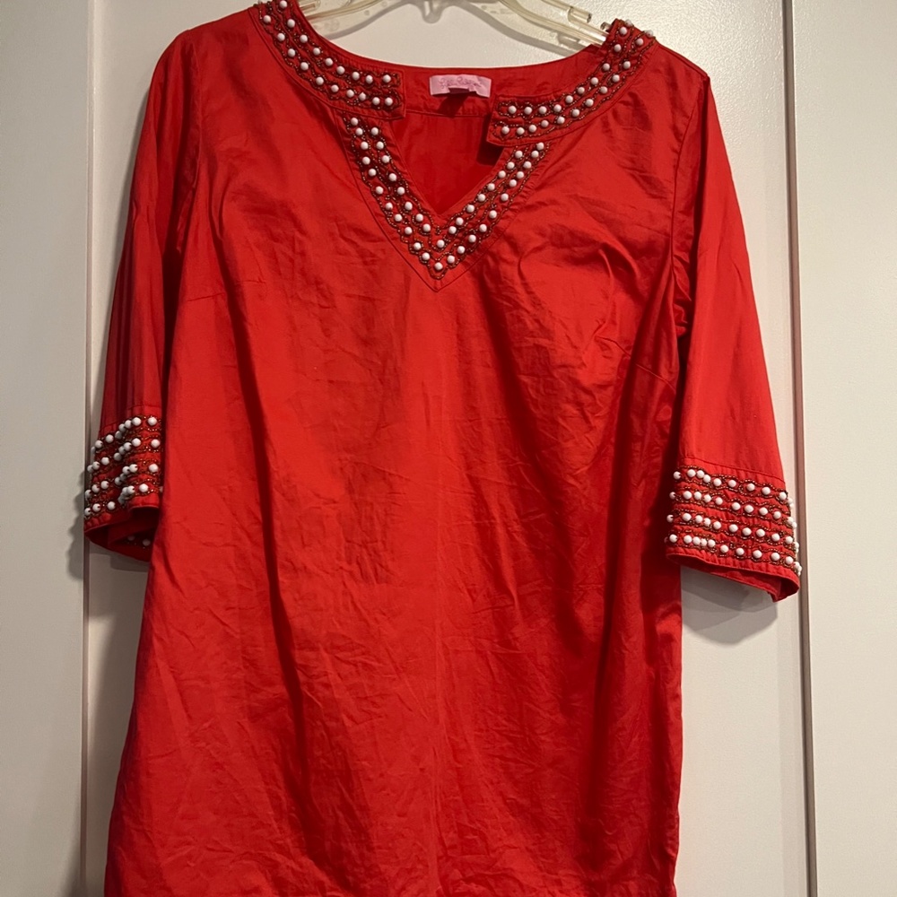 Lilly Pulitzer Coral Beaded Tunic Top Size 4